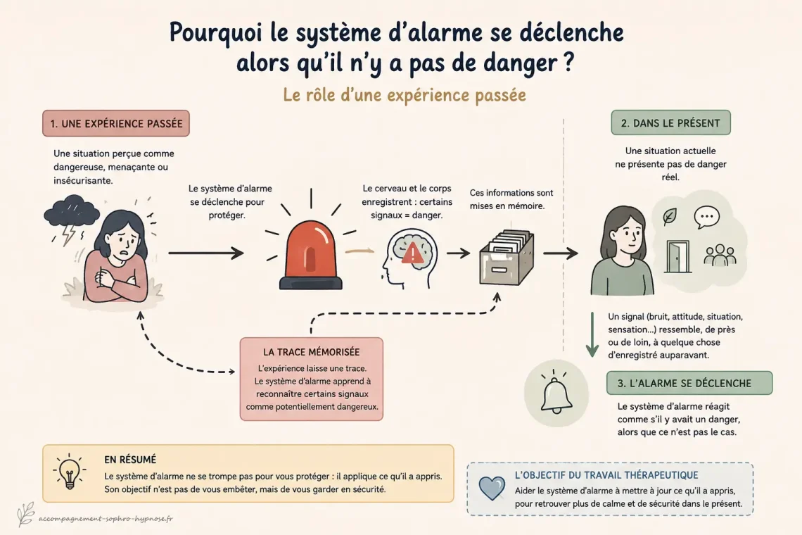 Schéma du système d’alarme dans l’hypervigilance : une expérience passée peut déclencher une réaction de danger dans le présent